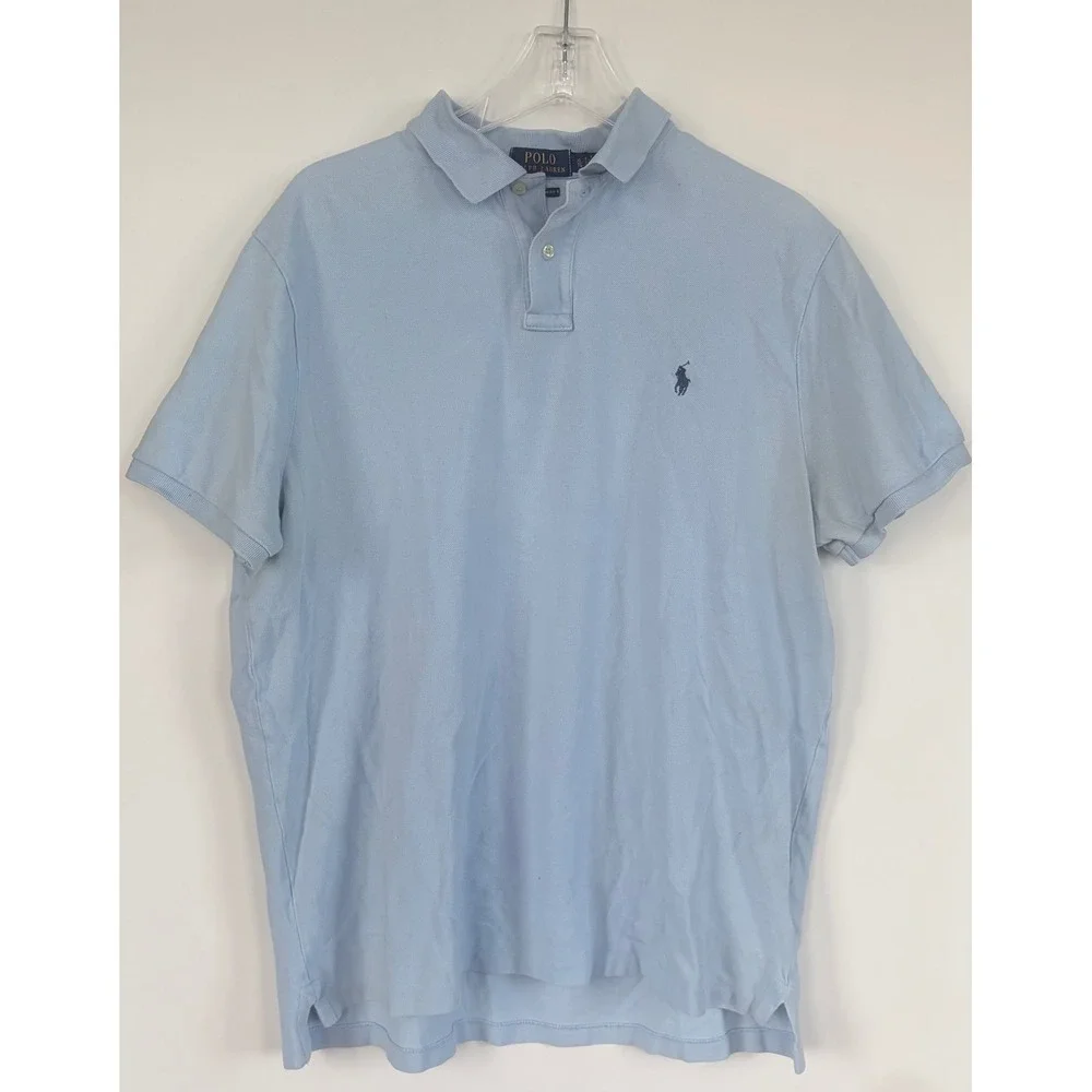 Polo Ralph Lauren Men XL Custom Slim Fit Light Blue Pique Polo Golf Shirt Cotton